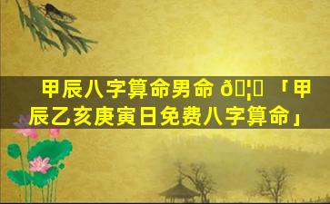 甲辰八字算命男命 🦁 「甲辰乙亥庚寅日免费八字算命」